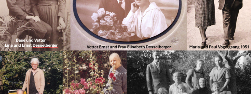 Eine Kollage zeigt verschiedene historische Fotos von Menschen aus der Familie Desselberger in unterschiedlichen Gruppen und Situationen.