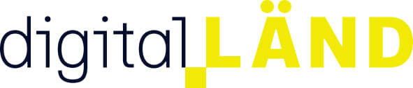 Das Bild zeigt das Wort "digital" in schwarzen Buchstaben und "LÄND" in gelben Buchstaben, wobei ein kleines Quadrat in Gelb das "g" von "digital" ergänzt.