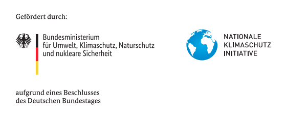 Das Bild zeigt die Logos des Bundesministeriums für Umwelt, Klimaschutz, Naturschutz und nukleare Sicherheit sowie der Nationalen Klimaschutzinitiative mit einem Hinweis auf deren Förderung durch den Deutschen Bundestag.